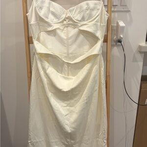 House of CB Amalia Cream Strapless Satin Cutout Midi Dress XL